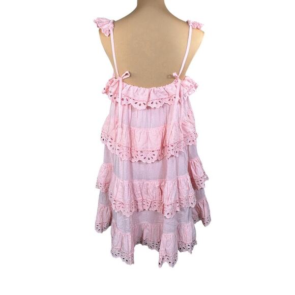 Innika Choo Schiffli Frill Mini Dress 3 US Size 12 Pink Eyelet Lace - Picture 7 of 12